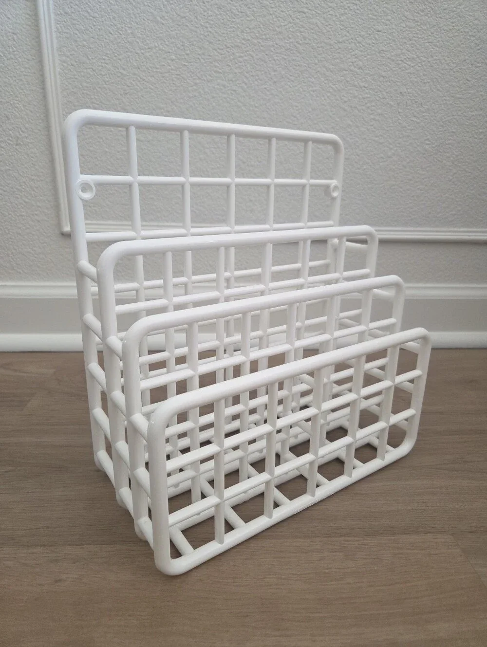 Vtg 80s Yaffa Mini Catch All White Grid Desk Organizer Pop Art Minimal Space Age
